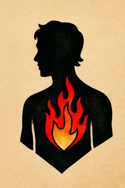Fiery Silhouette Tattoo Design with Colorful Flames