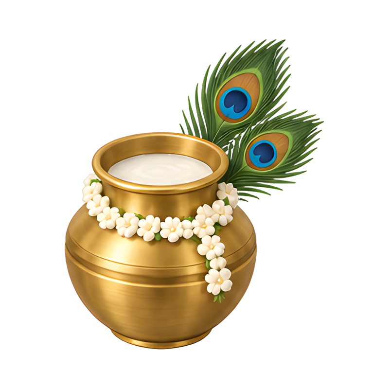 brass milk pot with peacock feathers
