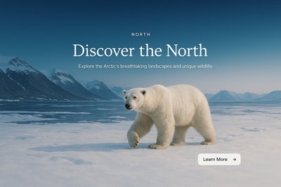 Stylish Web Page Design Featuring Polar Bear in Arctic Landscape