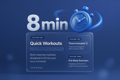 3D Illustration for Web Page with Timer and Feature Blocks