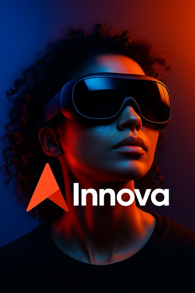 Futuristic Portrait with VR Headset and Logo