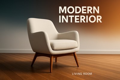 Futuristic Living Room with Elegant White Armchair