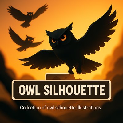 Stylized Owl Silhouette Illustrations on Gradient Background