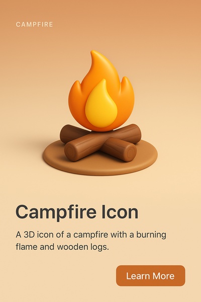Realistic 3D Campfire Icon Illustration with Text Elements