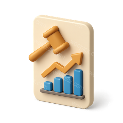 3D Insider Trading Icon Featuring Gavel and Graphs