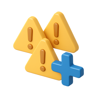 3D Exclamatory Triangles with Plus Icon