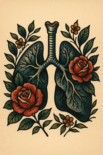 Artistic representation of lungs with floral elements