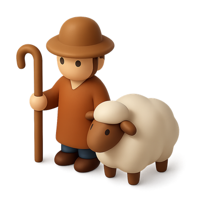 3D Shepherd Icon with Flock in Isometric View