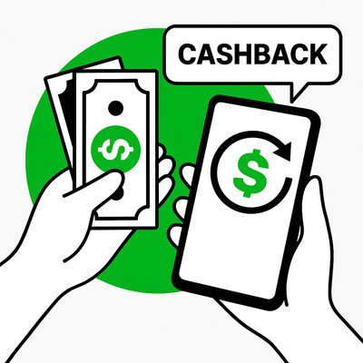 Illustrative Graphic of Cashback Concept with Money and Mobile Device