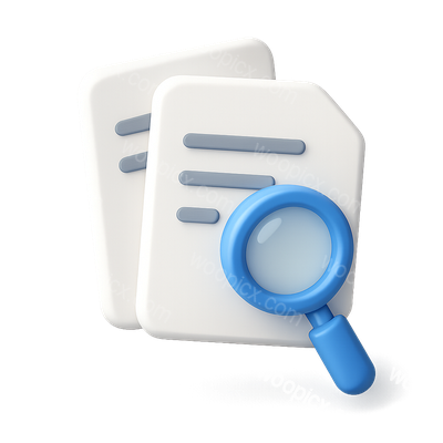 3D Document Inspection Icon with Magnifying Glass