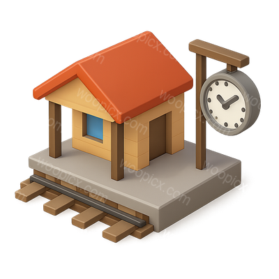 Isometric 3D Train Station with Clock Icon