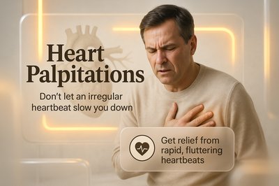 Health Awareness Graphic on Heart Palpitations and Relief Options