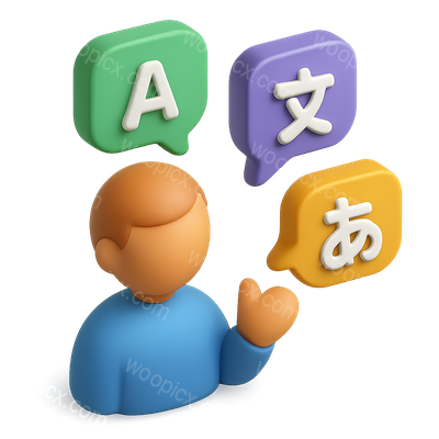 3D Multilingual Communication Icon with Speech Bubbles