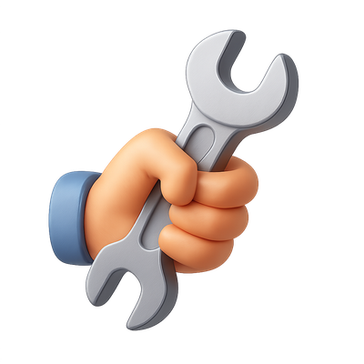 Stylized 3D Wrench Icon in Hand Design