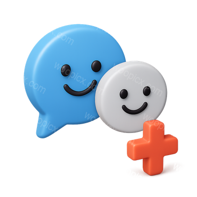 3D Blue and White Speech Bubbles with Smiling Faces