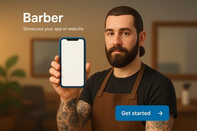 Barber Holding a Phone in a Cozy Salon Setting