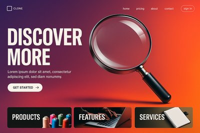 Futuristic Landing Page Design with Magnifying Glass