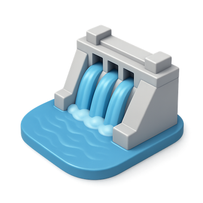 Stylized 3D Barrage Icon with Water Flow