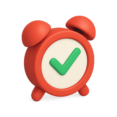 3D Alarm Clock Icon with Checkmark