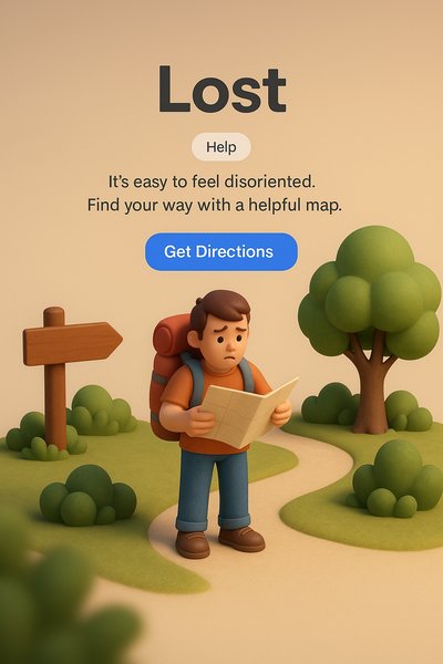 Realistic 3D Illustration of a Lost Traveler Seeking Directions