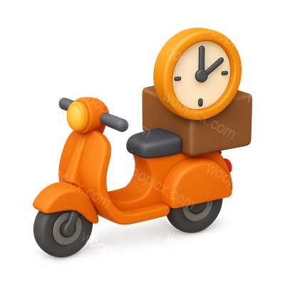 3D Delivery Scooter Icon with Clock for Fast Shipping