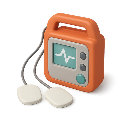 Stylized 3D Defibrillator Icon with Isometric View