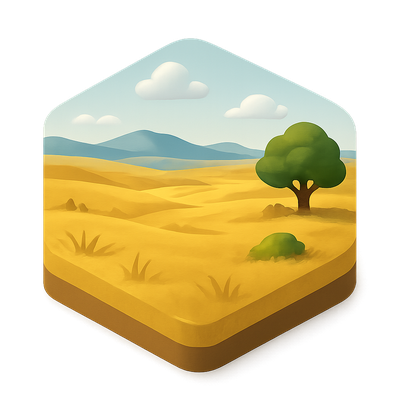3D Icon of a Vast Steppe Landscape with Trees