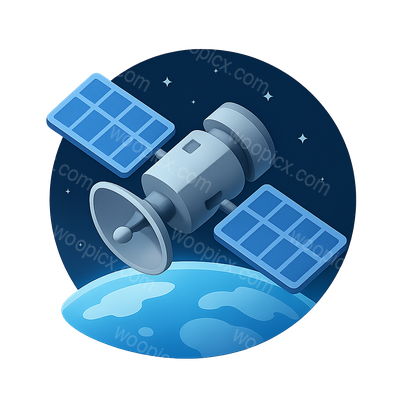 3D Satellite Icon Above Earth in Isometric View