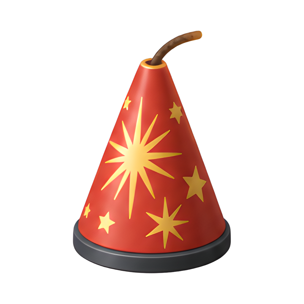 Cone-shaped flowerpot with fireworks