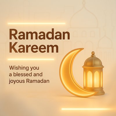 Elegant Ramadan Greeting Card Design with Lantern and Crescent Moon