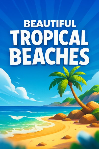 Vibrant Tropical Beach Scene with Bold Title