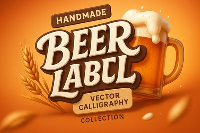 Artistic Beer Label Design with Calligraphy and Illustrations