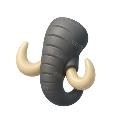 Stylized 3D Elephant Icon with Trunk and Tusks