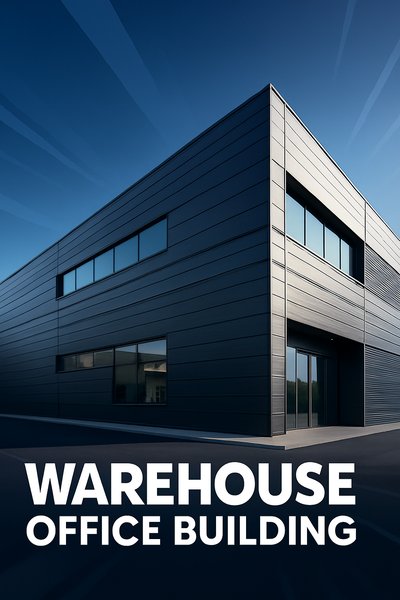 Sleek Steel Exterior of Modern Warehouse Office Building