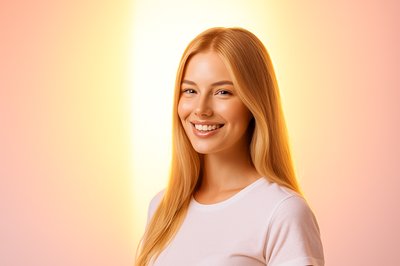 Radiant Smiling Woman with Long Blonde Hair
