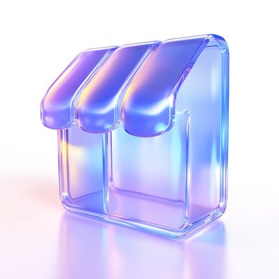 3D Glossy Storefront Icon with Modern Aesthetic