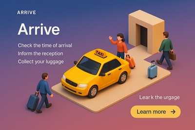 3D Scene of Travelers Arriving at a Taxi Stand