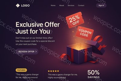 3D Style Promotional Coupon Landing Page Design