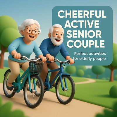 Cheerful Senior Couple Riding Bicycles in a Park Setting