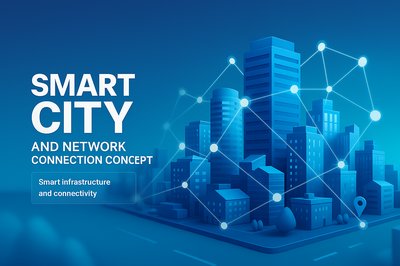 Smart City Concept with Network Connections and Modern Architecture