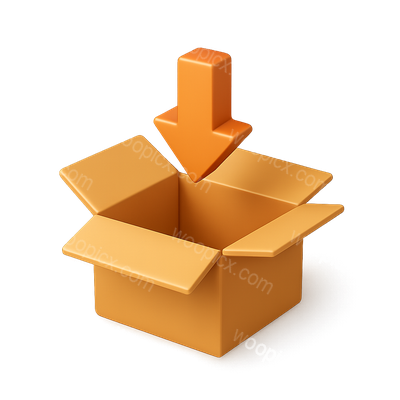 3D Open Box Icon with Downward Arrow