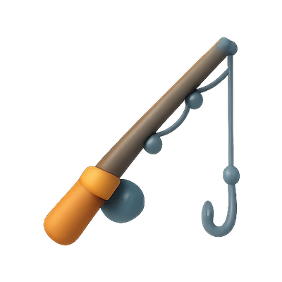 Stylized Fishing Rod Icon in 3D Design