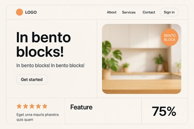 Modern Bento Landing Page Design with Geometric Elements