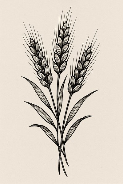 Detailed Illustration of Wheat Ears in Minimalist Style