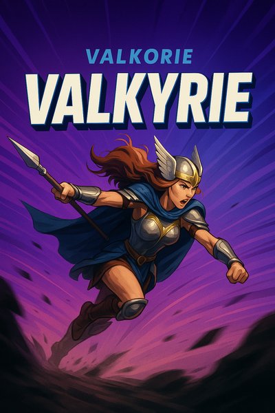 Dynamic illustration of Valkyrie in action with a heroic pose