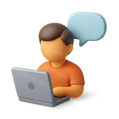 3D Laptop Icon with Speech Bubble Illustration
