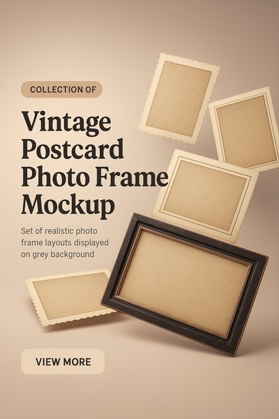 Vintage Postcard Photo Frame Mockup Collection on Neutral Background