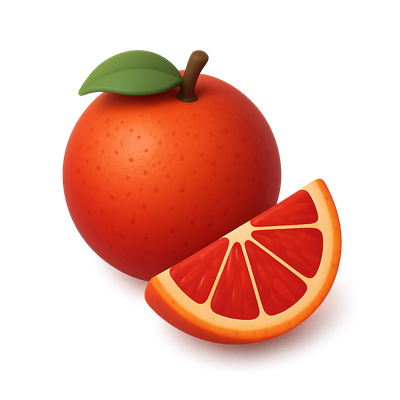 3D Blood Orange Icon with Slice in Isometric View