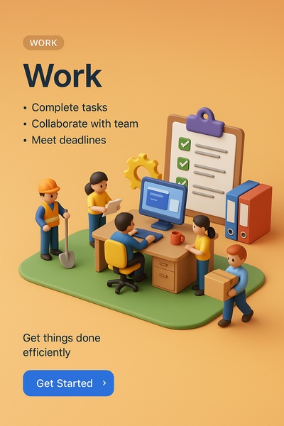 Detailed 3D Scene of Work Environment with Miniature Characters