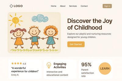 Minimalist Landing Page Design for Children's Activities
